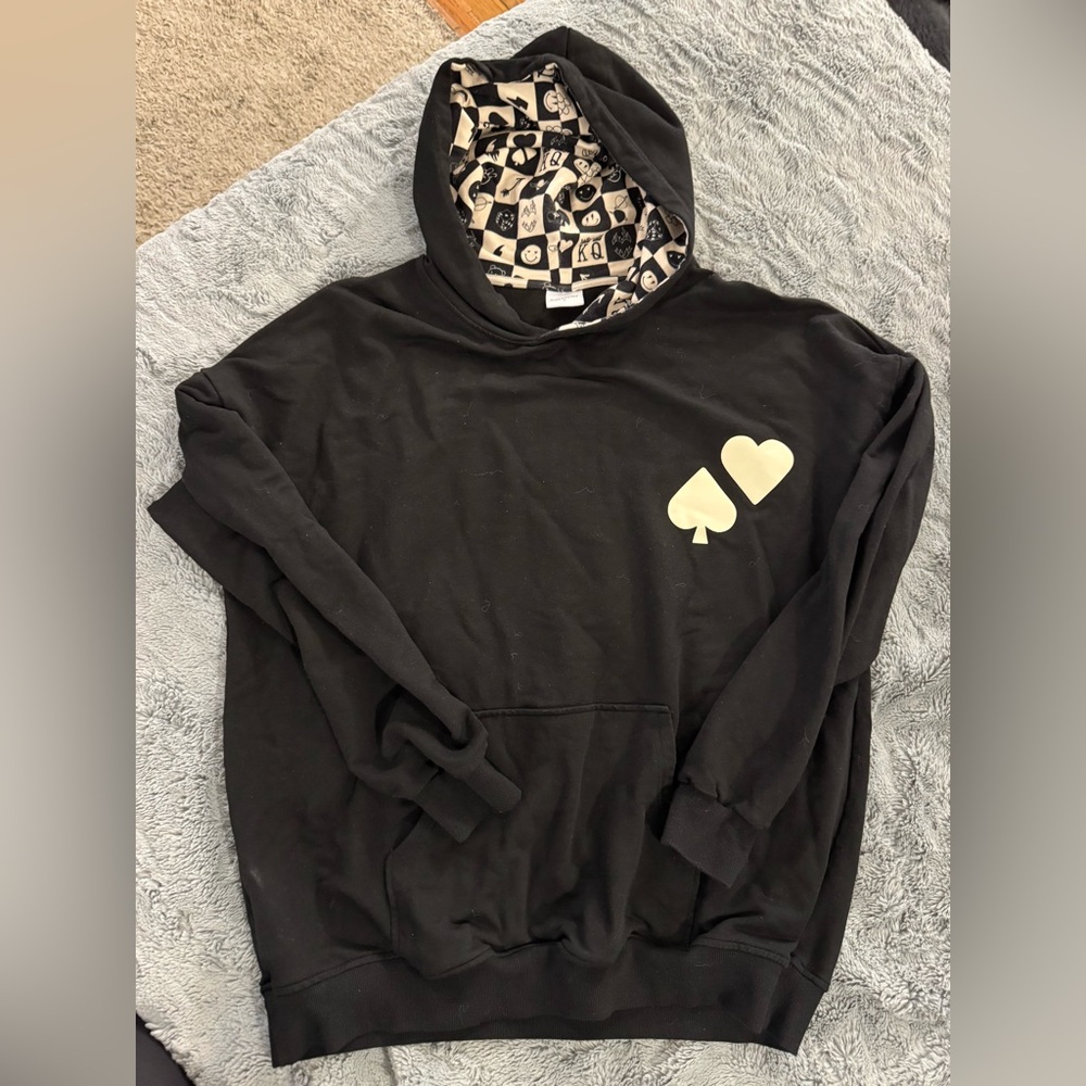 Black Hoodie with Heart and Spade Design